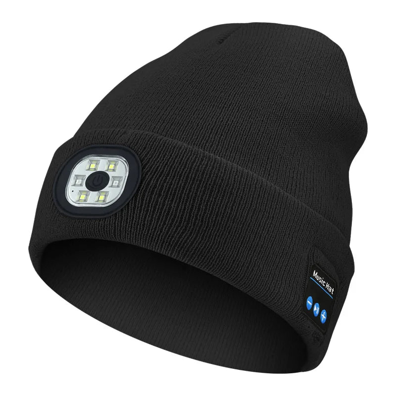 Winter Wireless Music Bluetooth 5.0 Headphone Beanie Hat With LED Light HD Stereo Speakers Handfree Headset Headphone Call MIC