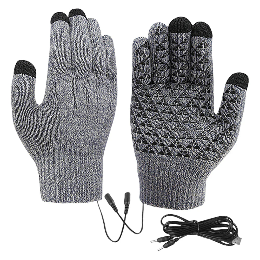 USB Electric Heated Gloves Winter Gloves Thermal Touch Screen Thermal Windproof Warm Knitted Glove Motorcycle Bicycle Gloves